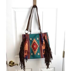 Southwestern Fringe Tote Bag Boho Aztec Shoulder Bag Brown Western Chic Desert